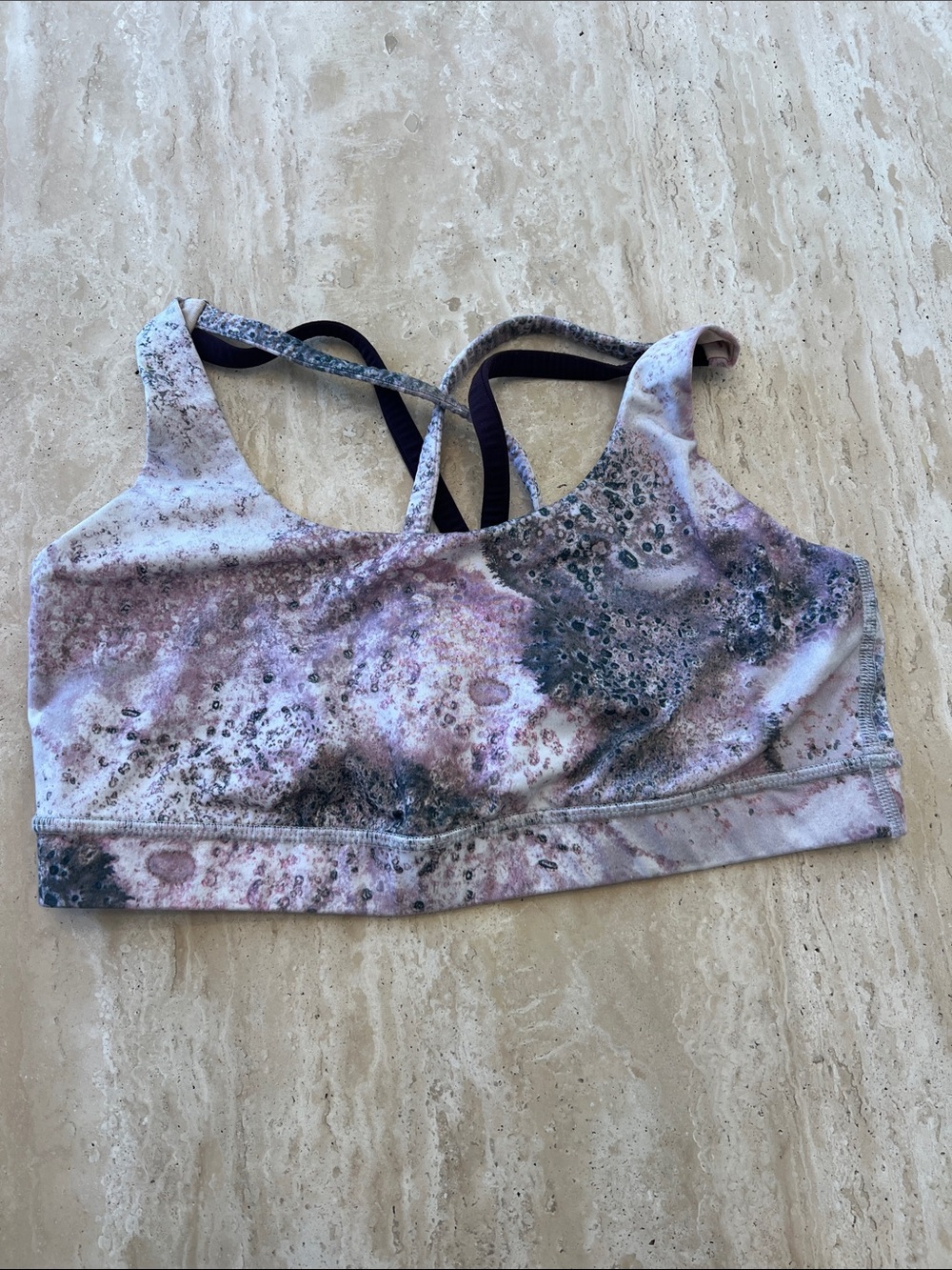 lululemon athletica Pink Marble-Pattern Strappy Sports Bra